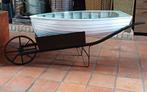 Salontafel koffietafel Boot  op antieke kruiwagen, Ophalen, Zo goed als nieuw, Ovaal, Glas