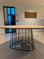 Table à manger en chêne et pietement en acier, Huis en Inrichting, Tafels | Eettafels, Ophalen, Zo goed als nieuw, Eikenhout