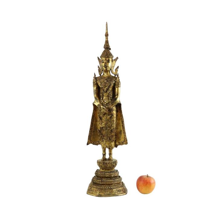 Grote Antieke Staande Bronzen Boeddha 24 Karaat Goud Rattana, Maison & Meubles, Accessoires pour la Maison | Statues de Bouddha
