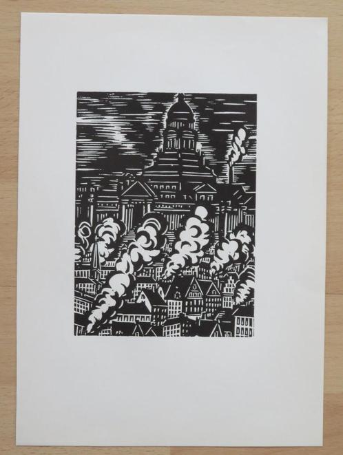 Houtsnede van Frans Masereel: BRUSSEL – Justitiepaleis, Antiek en Kunst, Kunst | Etsen en Gravures, Verzenden