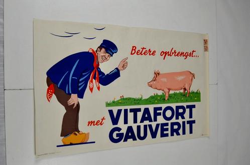 1950s Litho Reclame Vitafort Gauverit, Verzamelen, Merken en Reclamevoorwerpen, Gebruikt, Reclamebord, Ophalen of Verzenden