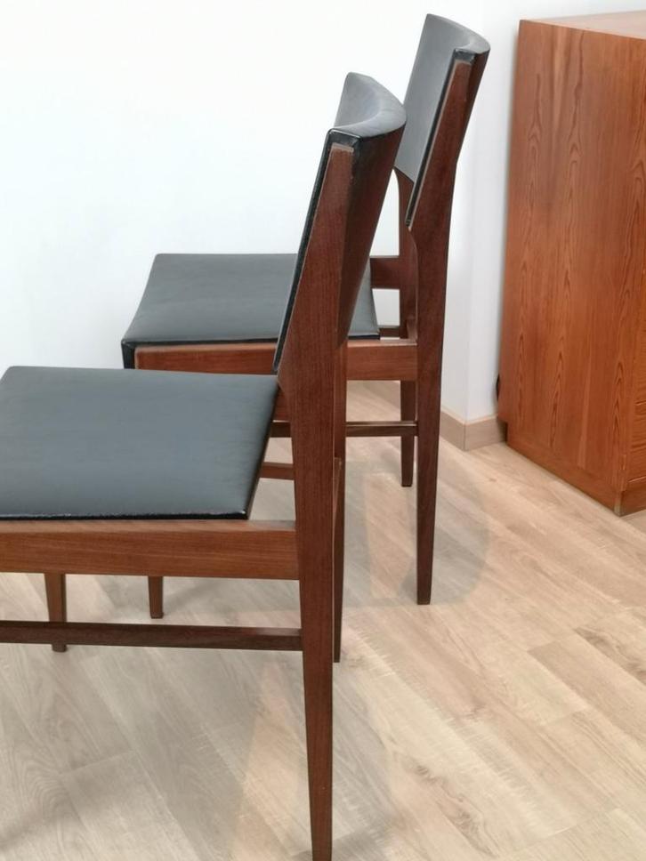 6 Prachtige Mid-century eetkamerstoelen, Huis en Inrichting, Stoelen, Hout, Zwart, Ophalen