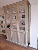 Brocant landelijk vitrinekast buffetkast taupe grijs, Ophalen, Met deur(en), Eikenhout, 200 cm of meer