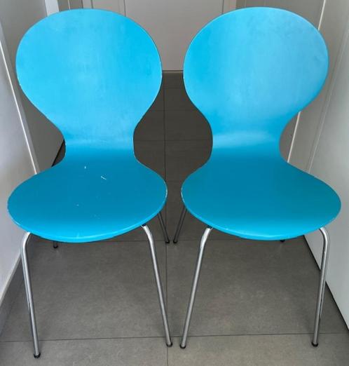 Stoelen 2x | GRATIS, Huis en Inrichting, Stoelen, Gebruikt, Twee, Hout, Kunststof, Metaal, Blauw, Ophalen