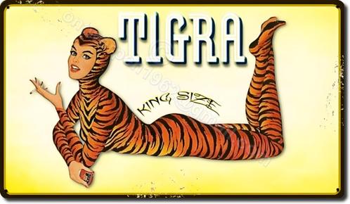 TIGRA KING SIZE  retro ontwerp op dubbel metaal 80cmx45cm, Verzamelen, Merken en Reclamevoorwerpen, Zo goed als nieuw, Reclamebord