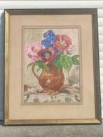 huile sur papier fleurs signe pierre thevenet, Antiek en Kunst, Ophalen of Verzenden