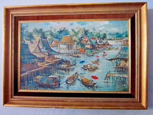 BOON - HST Asia Thailand Lake Market 1918 ondertekend, Antiek en Kunst, Kunst | Schilderijen | Klassiek, Ophalen of Verzenden