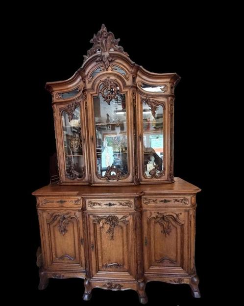 grote Luikse deux corps vitrinekast., Antiek en Kunst, Curiosa en Brocante, Ophalen