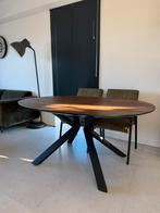 Massief ronde houten eettafel met 6 stoelen – set 800€, Huis en Inrichting, Tafels | Eettafels, Ophalen, Zo goed als nieuw