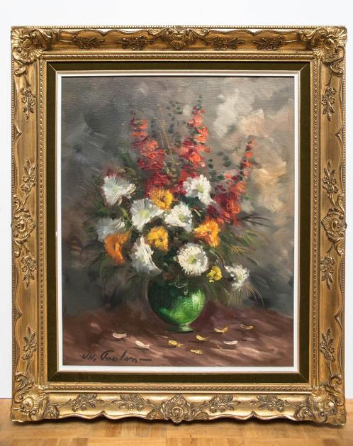 Tableau JJ Foulon - Bouquet au vase vert, Antiquités & Art, Art | Peinture | Classique, Enlèvement