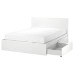 MALM Bedframe, hoog, met 2 bedlades, wit, 180x200 cm, Ophalen, Overige materialen, Wit, Tweepersoons