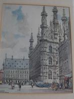 Herman Verbaere Leuven gothisch stadhuis markt met tafelrond, Antiek en Kunst, Ophalen of Verzenden