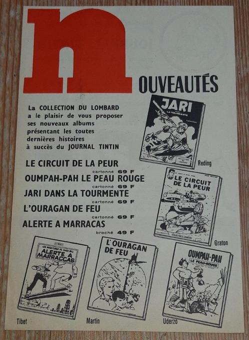 Tintin flyer nouveautés 1961 Michel Vaillant Lefranc Lombard, Verzamelen, Stripfiguren, Zo goed als nieuw, Plaatje, Poster of Sticker