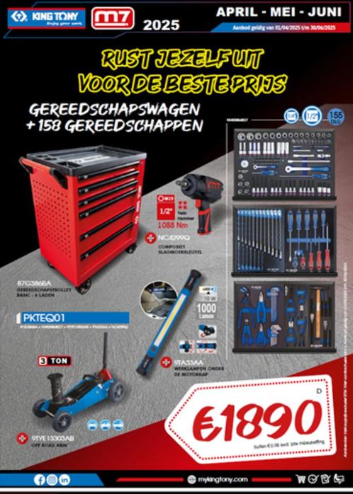 Gereedschapswagen + 155 (+3) gereedschappen KING TONY_Actie, Doe-het-zelf en Bouw, Gereedschap | Handgereedschap, Nieuw, Ophalen