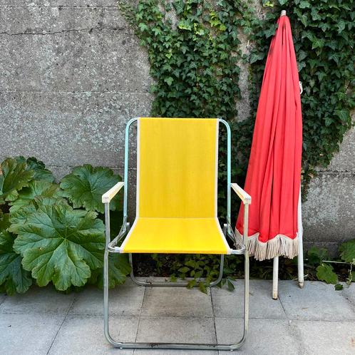 Vintage plooibare kampeerstoel / tuinstoel / strandstoel, Tuin en Terras, Tuinstoelen, Gebruikt, Aluminium, Inklapbaar, Ophalen of Verzenden