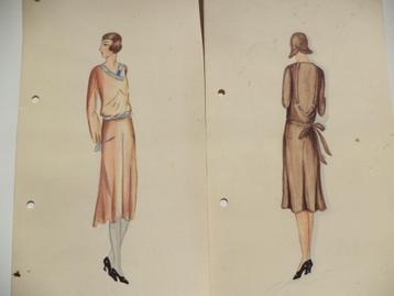 ART DECO kledij ontwerp couture, mode atelier gouache pastel beschikbaar voor biedingen