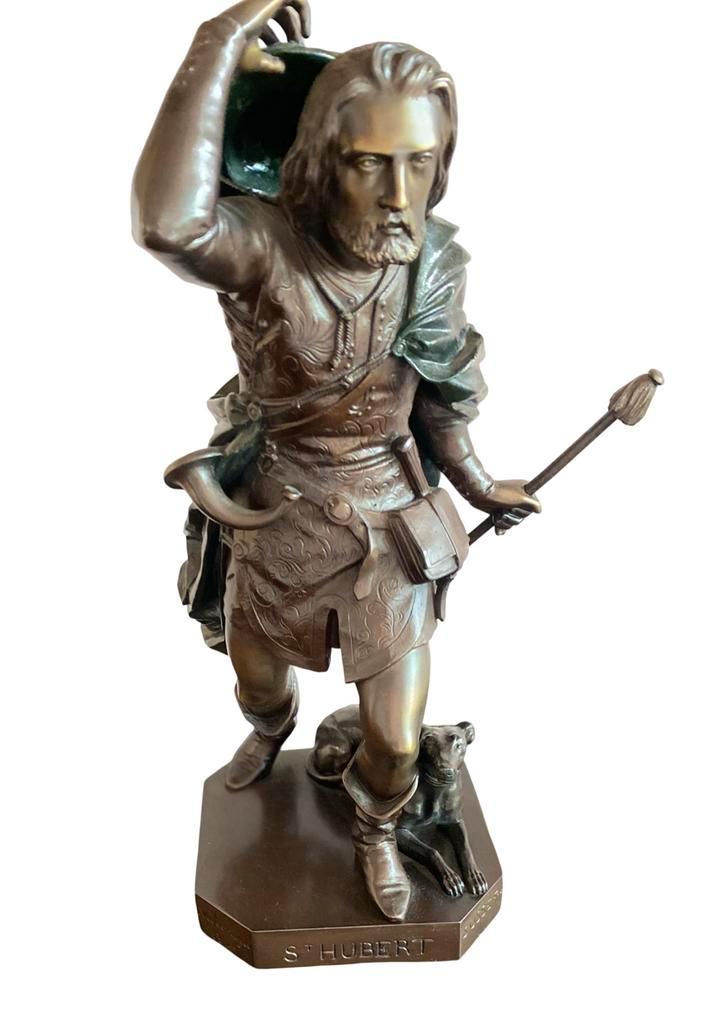Bronzen sculptuur Sint Hubertus,patroonheilige van de jagers, Antiek en Kunst, Antiek | Brons en Koper, Brons, Ophalen of Verzenden