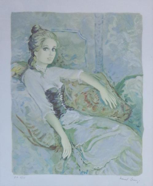 BERNARD CHAROY / ELEGANTE DAME / KLEURLITHO / 82x71cm KADER, Antiek en Kunst, Kunst | Litho's en Zeefdrukken, Ophalen