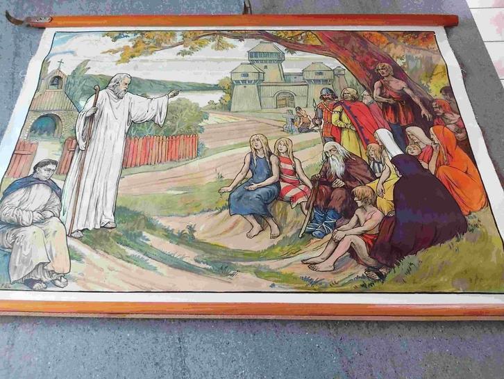 Schoolplaat Christendom Franken Gallië Frankrijk Clovis, Antiek en Kunst, Antiek | Schoolplaten, Geschiedenis, Verzenden
