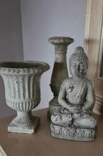 Boedha, kandelaar, vaas in steen. set of appart, Huis en Inrichting, Woonaccessoires | Boeddhabeelden, Ophalen, Zo goed als nieuw