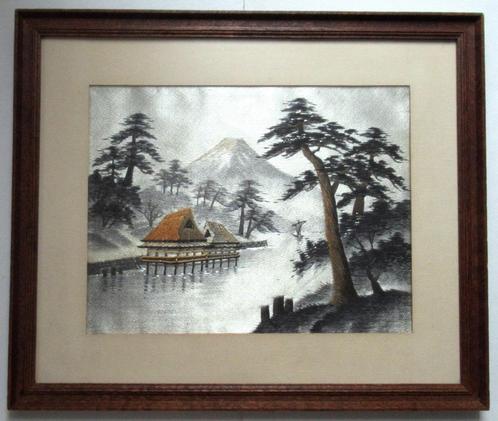 Japans volkskunst zijden borduurwerk landschap uit de ca 50, Antiek en Kunst, Kunst | Schilderijen | Klassiek, Ophalen of Verzenden