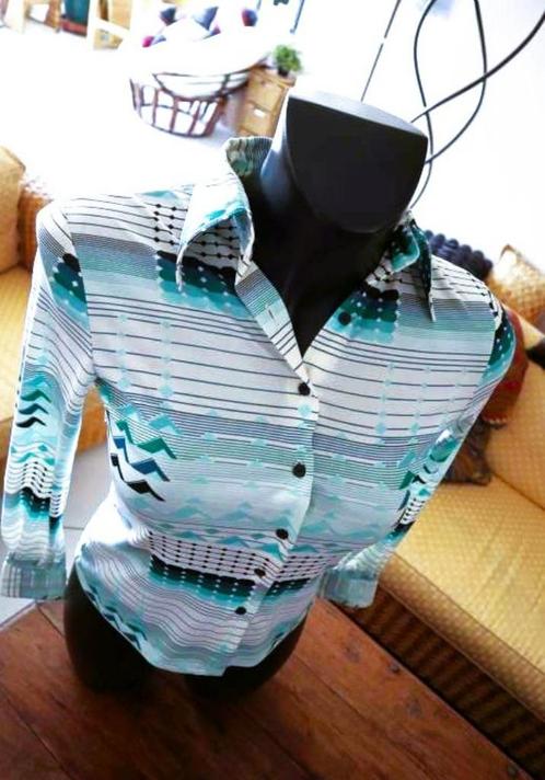 origineel puur Vintage wit/groene blouse, Kleding | Dames, Blouses en Tunieken, Zo goed als nieuw, Maat 36 (S), Overige kleuren