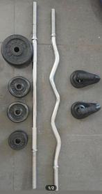 halterstang + halter curl - stang + 2x Halters, Sport en Fitness, Ophalen, Zo goed als nieuw, Halterschijven