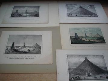 slag van WATERLOO 5 antieke etsen gravures Napoleon, leeuw beschikbaar voor biedingen