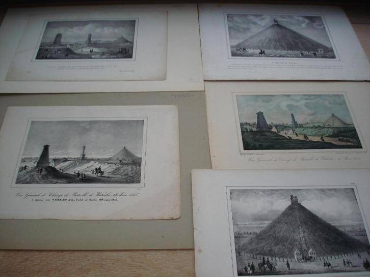slag van WATERLOO 5 antieke etsen gravures Napoleon, leeuw, Antiek en Kunst, Kunst | Etsen en Gravures, Ophalen of Verzenden