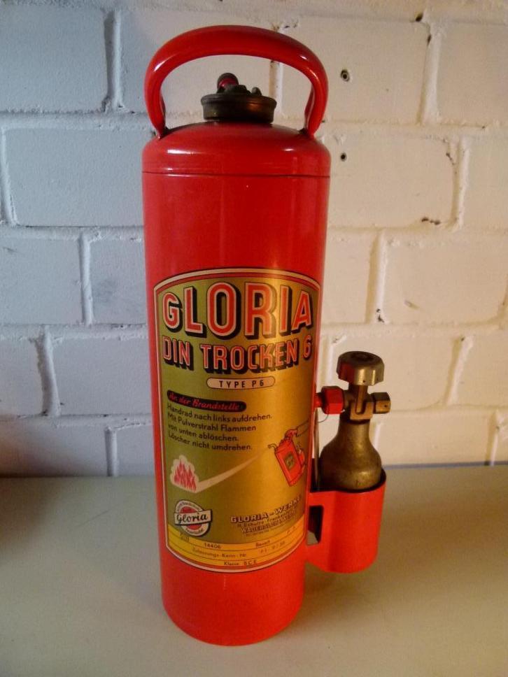 vintage brandblusser 1958 Hersteller Gloria label, Verzamelen, Retro, Overige typen, Ophalen