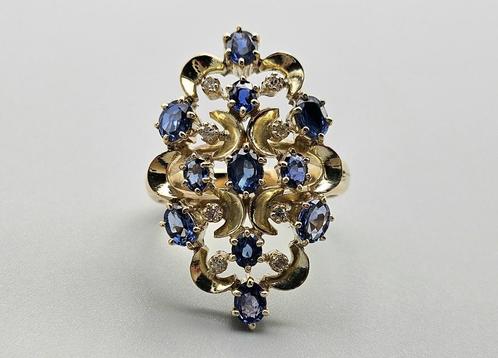Gouden  Art Nouveau ring met saffier en diamant.2024/96, Handtassen en Accessoires, Antieke sieraden, Ring, Goud, Met edelsteen