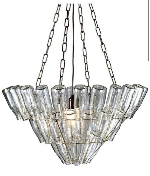 Designlamp met oude melkflessen, Huis en Inrichting, Lampen | Hanglampen, Zo goed als nieuw, Ophalen