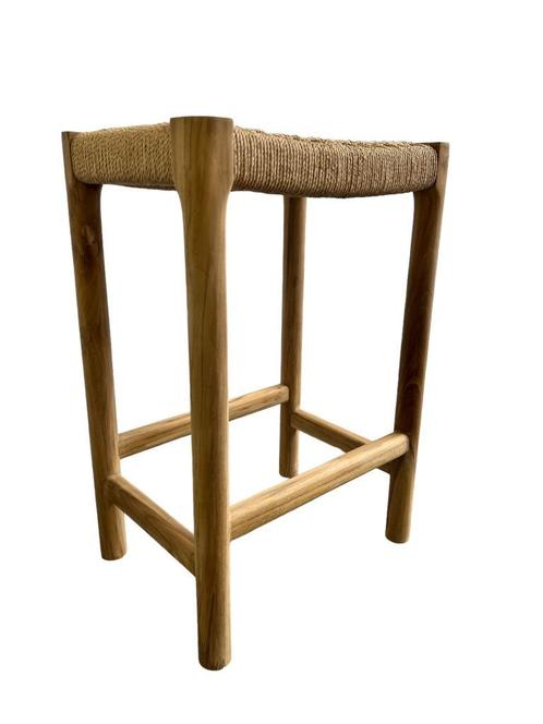 Massief houten kruk met hand gevlochten zitting, Antiek en Kunst, Antiek | Meubels | Stoelen en Sofa's, Ophalen