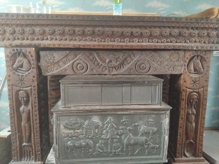Eiken schouw 4 delig 1850 met kachel, Antiek en Kunst, Kunst | Schilderijen | Klassiek, Ophalen