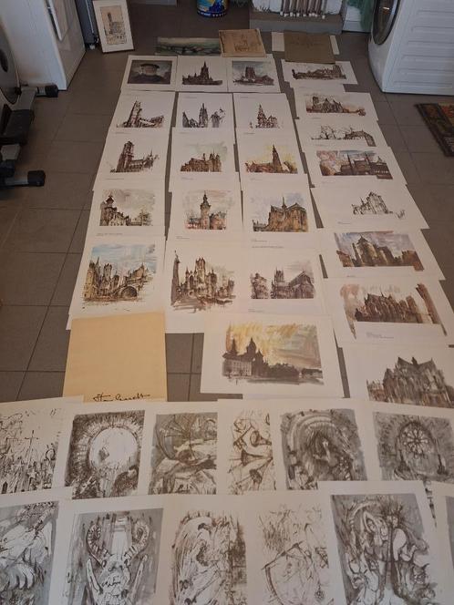 José van Gucht : 3 aquarellen & 2 portfolios : Nieuwpoort ,, Antiek en Kunst, Kunst | Schilderijen | Modern, Ophalen of Verzenden