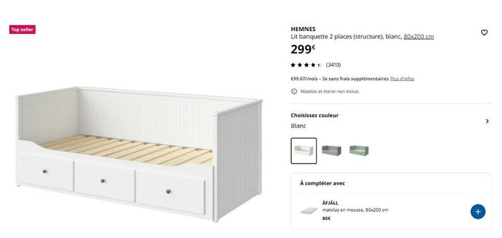 Ikea Hemnes White 160 slaapbank + 2 matrassen + topmatras, Huis en Inrichting, Slaapkamer | Slaapbanken, Zo goed als nieuw, 160 cm