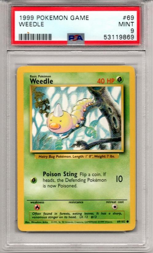 Weedle Psa 9 Base set unlimited, Hobby en Vrije tijd, Verzamelkaartspellen | Pokémon, Zo goed als nieuw, Ophalen of Verzenden