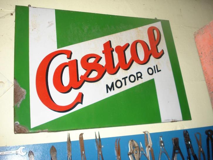 RETRO emaille reclamebord CASTROL + PALM, Verzamelen, Merken en Reclamevoorwerpen, Gebruikt, Reclamebord, Ophalen