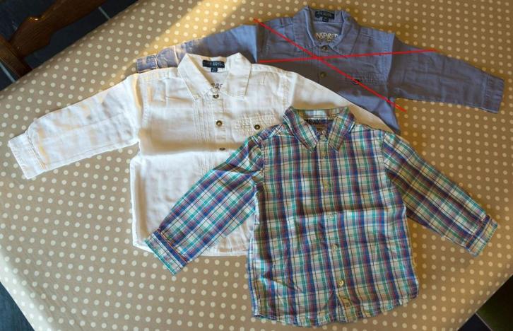 2 hemdjes 18m: 1 linnen (FX Boys), 1 geruit (Mexx), Kinderen en Baby's, Babykleding | Maat 86, Gebruikt, Jongetje, Overhemdje of Bloesje