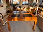 Houten tafel, Teak hout met natuursteen, Huis en Inrichting, Tafels | Eettafels, Ophalen, Zo goed als nieuw, Vijf personen of meer