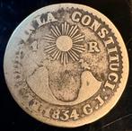 Zeldzame zilveren 1 real 1834.G.J. el Ecuador en Colombia, Zilver, Overige landen, Losse munt, Overige waardes