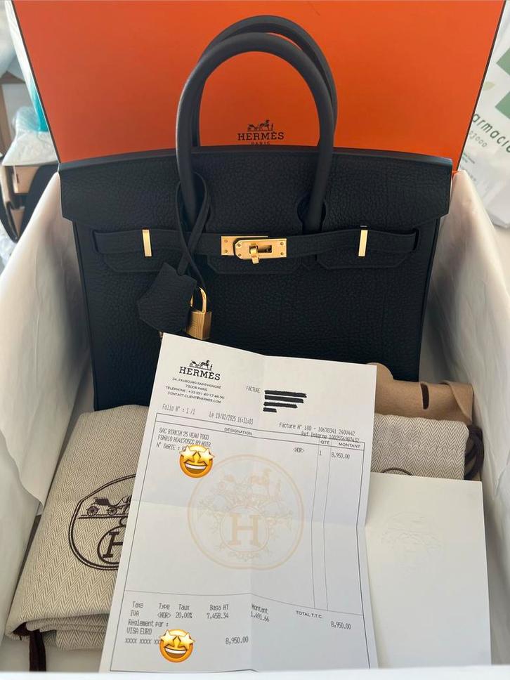 Birkin 25 Togo Black GHW, Handtassen en Accessoires, Tassen | Damestassen, Zo goed als nieuw, Verzenden