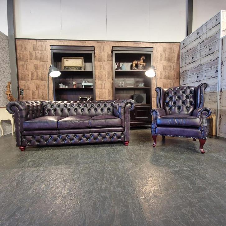 Chesterfield Brighton 3-zits -  Antiek Paars // NIEUW!, Antiek en Kunst, Antiek | Meubels | Stoelen en Sofa's, Ophalen