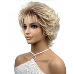 Vlot model pruik blond kort met lichtblonde plukjes, Verzenden, Nieuw, Pruik of Haarverlenging