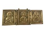 Icône russe triptyque en laiton – Christ Vierge St Jean, Enlèvement ou Envoi