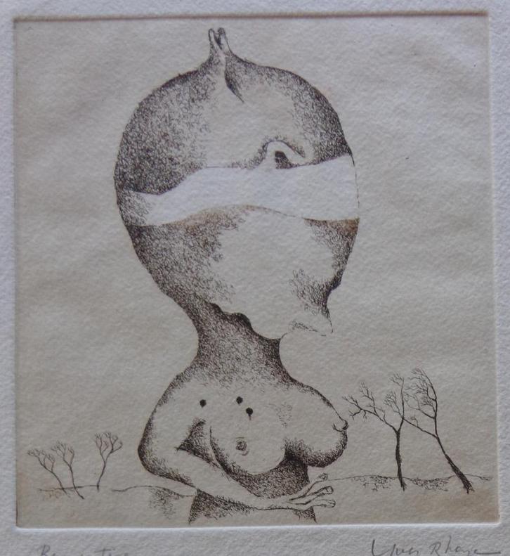 YVES RHAYE / VROUWELIJK FIGUUR / ZW-W ETS / 52x39cm / SIG, Antiek en Kunst, Kunst | Litho's en Zeefdrukken, Ophalen of Verzenden