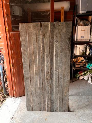 Hout salon tafel met ijzeren poten, 100 à 150 cm, Moins de 50 cm, Comme neuf, Enlèvement