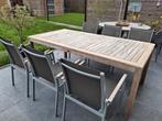 Tuinset Bristol, tafel teak,6 stapelbare stoelen alu en text, Tuin en Terras, Eettafel, 6 zitplaatsen, Teakhout, Ophalen of Verzenden