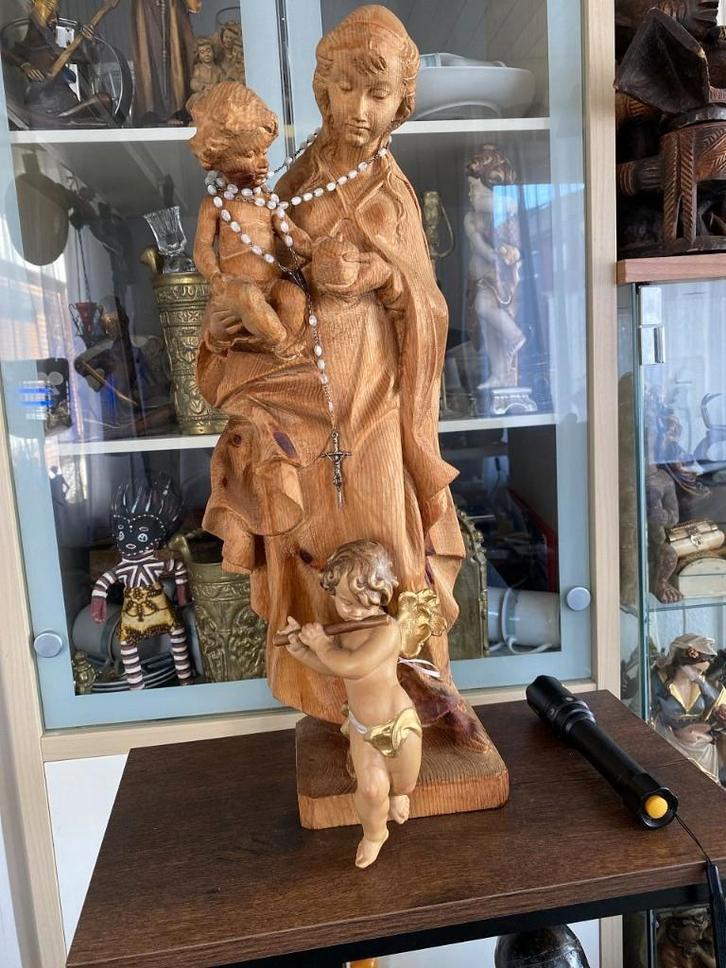 Vierge à l'Enfant, avec un vieux ange putti en bois, Antiquités & Art, Antiquités | Objets religieux, Enlèvement ou Envoi