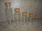 5 glazen voorraadpotten met kurk stop, Ophalen, Nieuw